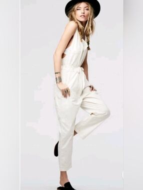 Free People Cream Jumpsuit with Copper Logo Accent